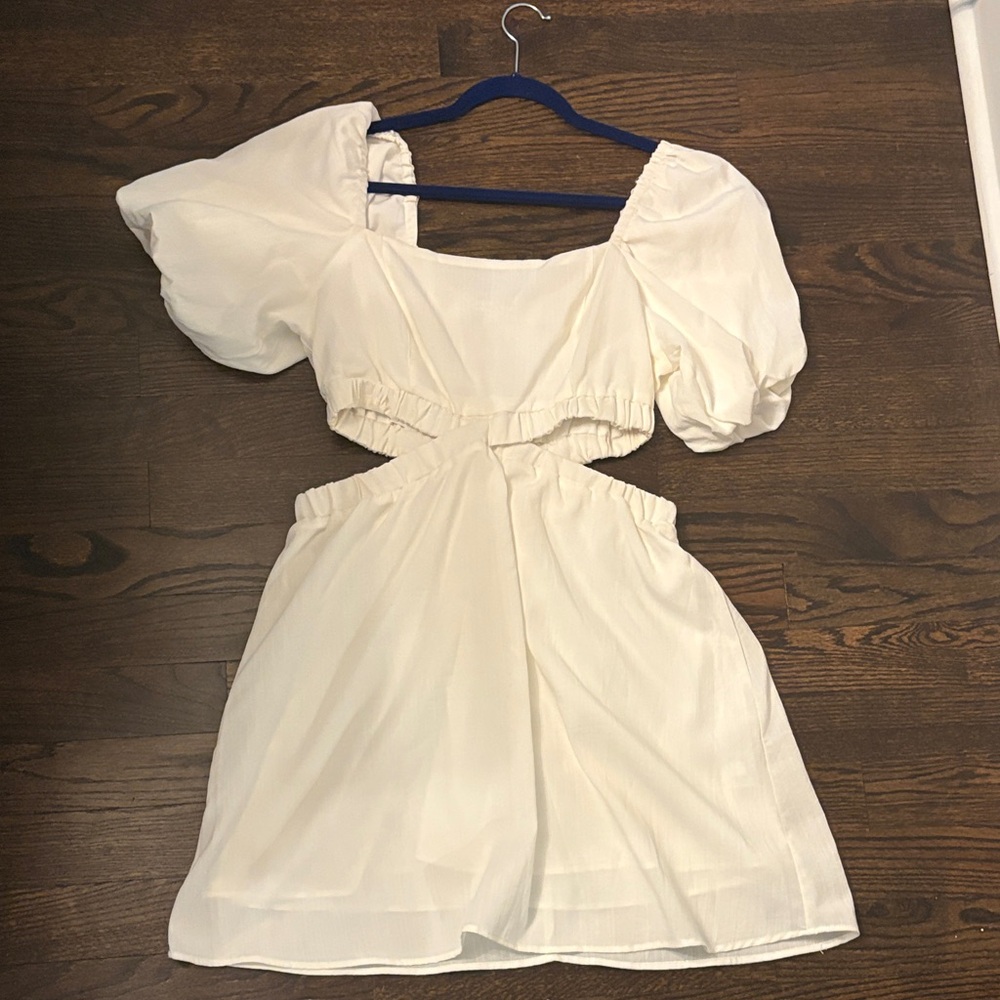 White Cutout Puff Sleeve Dress